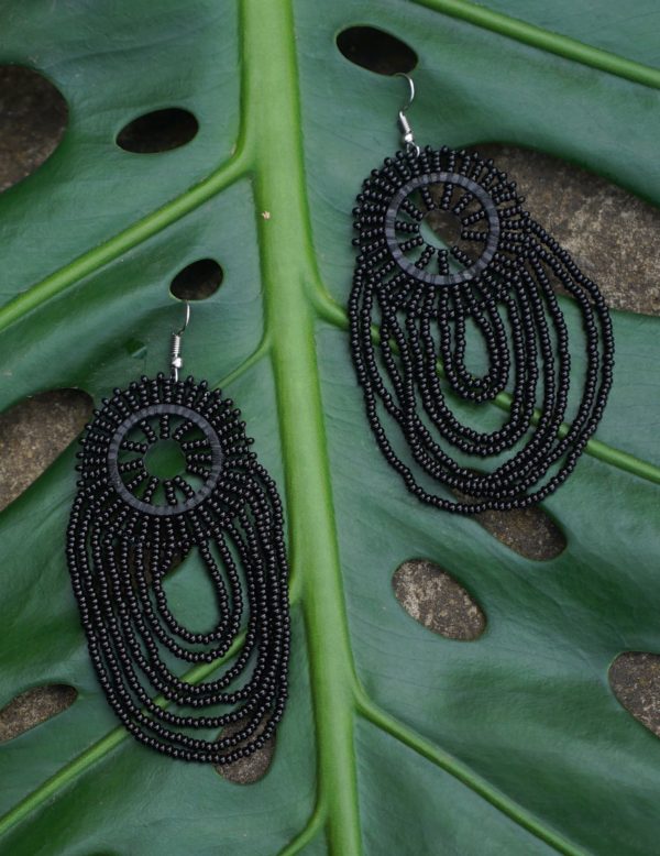 Website Earrings Black Beaded Loop